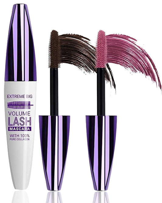 5D Burgundy Brown Mascara for Eyelashes-2Pcs Longlasting Waterproof Smudgeproof Colored rimel de pestañas,Curling Eye Lashes Fiber Mascara Volume and Length,Women’s Day Eye Makeup Gift for Women Gril