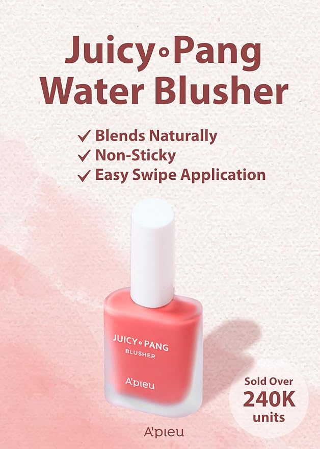 A'PIEU Juicy-Pang Water Blusher [PK04] (0.31 fl oz) - Dewy-Liquid Cheek Color with Fruity Tint and Soft Blendable Texture. Fruit Extract Blend, Rose Flower Water.