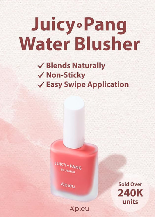 A'PIEU Juicy-Pang Water Blusher [PK04] (0.31 fl oz) - Dewy-Liquid Cheek Color with Fruity Tint and Soft Blendable Texture. Fruit Extract Blend, Rose Flower Water.