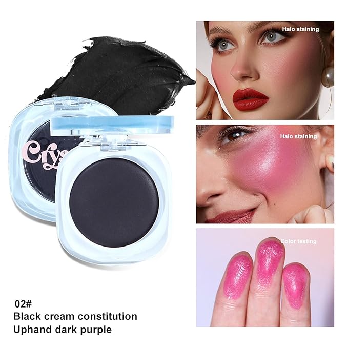 Black Cream Blush, Color Changing Blush for Cheeks and Lips Tint Makeup, Black Blush PH Temperature Changing Tinted Cream Blush Long Lasting Blendable Dewy & Natural Finish for All Skin Tones
