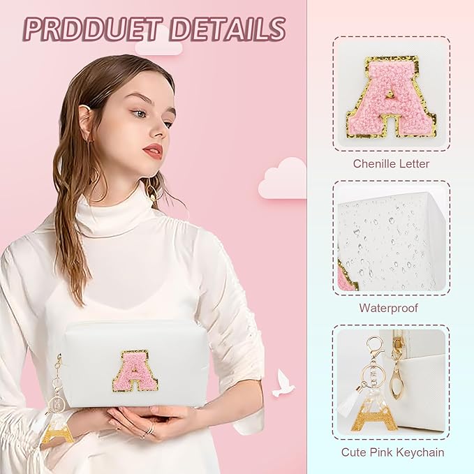 Birthday Gifts for Women Her,Travel Cute Makeup Bag,Large Capacity Cosmetic Bags for Women Makeup Pouch PU Leather Waterproof Cosmetic Bag (A, White)