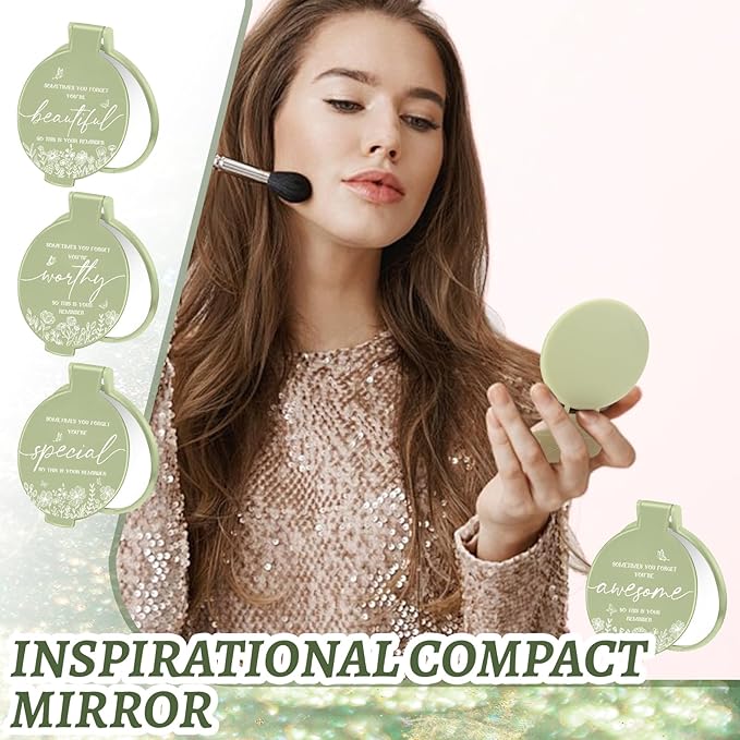 100 Pcs Inspirational Compact Mirror Bulk Small Pocket Mirror Purse Round Portable Folding Makeup Mirror Mini Compact Mirror Gifts for Women Coworker Employee Teacher