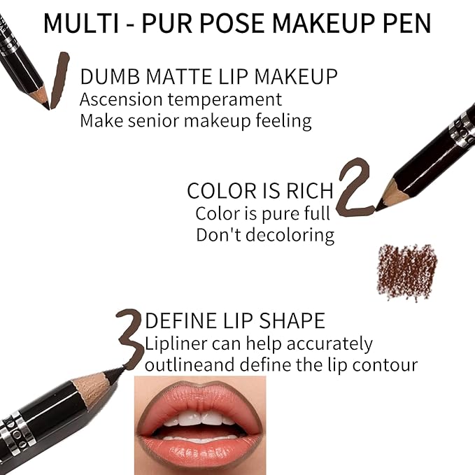 6PCS Matte Lip Liner Set - Premium Waterproof Brown Lip Liner Pencils for Defining & Filling Lips, Long-Lasting Smooth Lip Makeup, High Pigmented Lip Liner Pack for Perfect Nude & Natural Looks#18