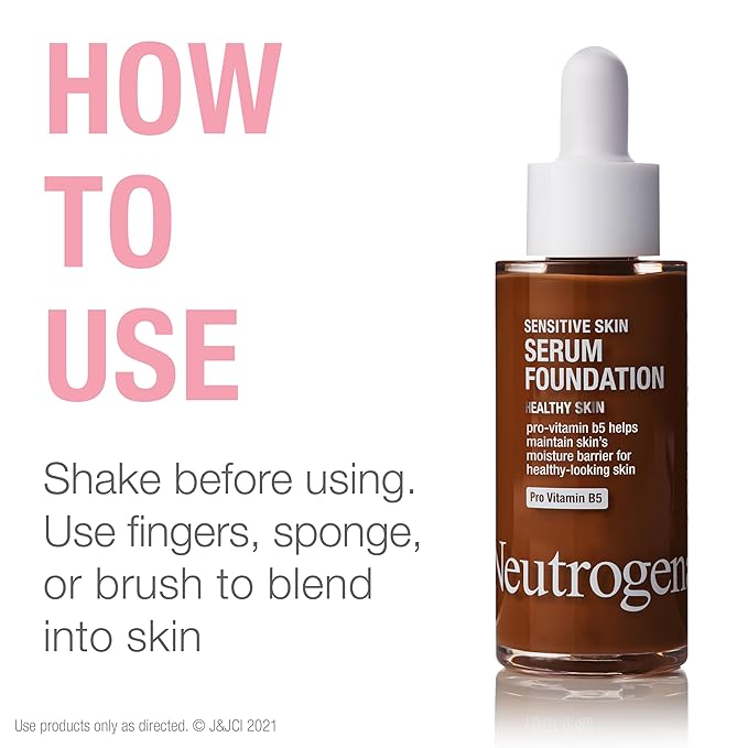 Neutrogena Healthy Skin Sensitive Skin Serum Foundation with Pro-Vitamin B5, Color Correcting & Pore Minimizing Liquid Foundation & Face Serum, Buildable Coverage, Deep 03, 1 oz