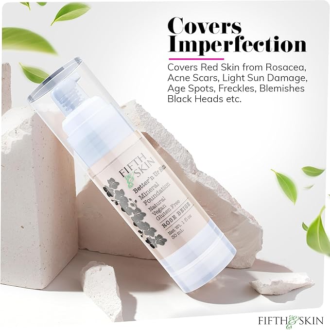 Fifth & Skin: Better’n Ur Skin Liquid Foundation (PORCELAIN) - Natural, Organic, Vegan, Cruelty-Free - Gluten-Free Beauty with Buildable Coverage and Palm-Free Luxury - 1 oz