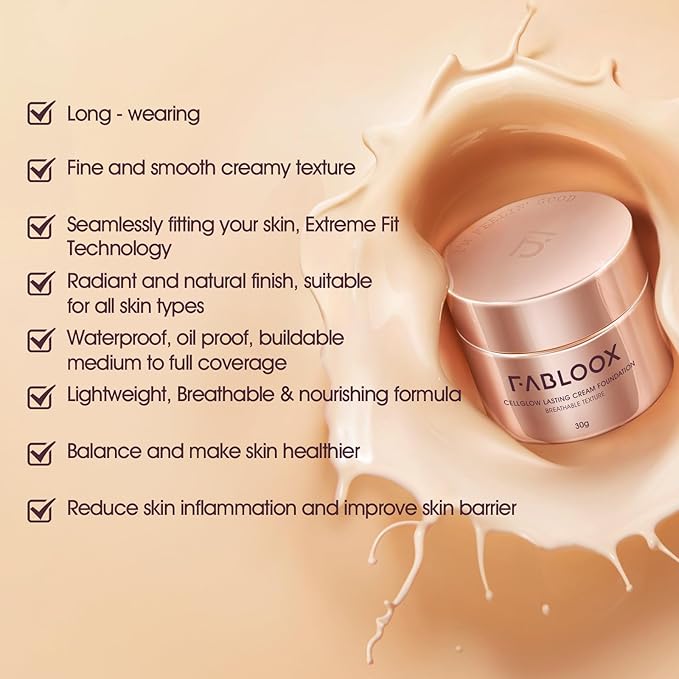 Cellglow Lasting Cream Foundation Makeup, For light fair medium skin with Buildable Medium to Full Coverage, Skincare Makeup Hybrid, Lightweight and Nourishing Formula, Radiant Finish, Vegan