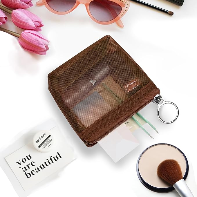 Aosbos 3-Pack Mesh Cosmetic Bag Set - Travel/On-The-Go Makeup Storage, Zipper Closure Small Pouch
