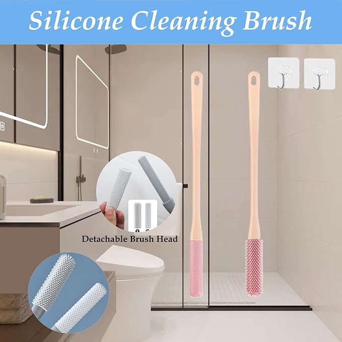 Toe Cleaning Brush,15.7" Foot Scrubber in Shower with Long Handle Shower Foot Scrubber Foot Brush Toe Scrubber for Exfoliating for Men,Women and Seniors(Pink)