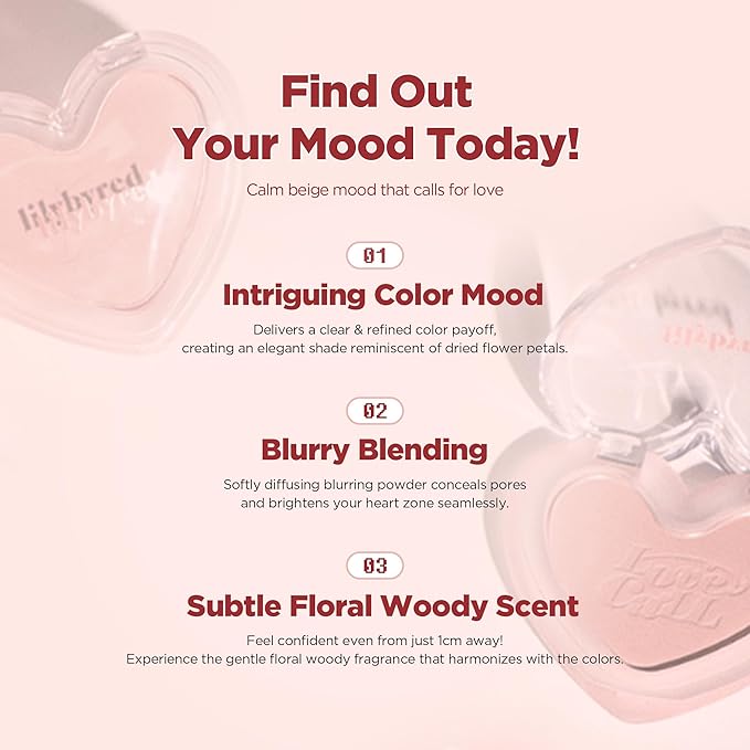 lilybyred Luv Beam Blur Cheek | Heart-Shaped Korean Powder Blush, Silky Texture, Lightweight, Soft Blurring Matte Finish, Long-Lasting, Natural Flush, Floral Woody Scent, 0.14 oz. (04 Blurry Rose)