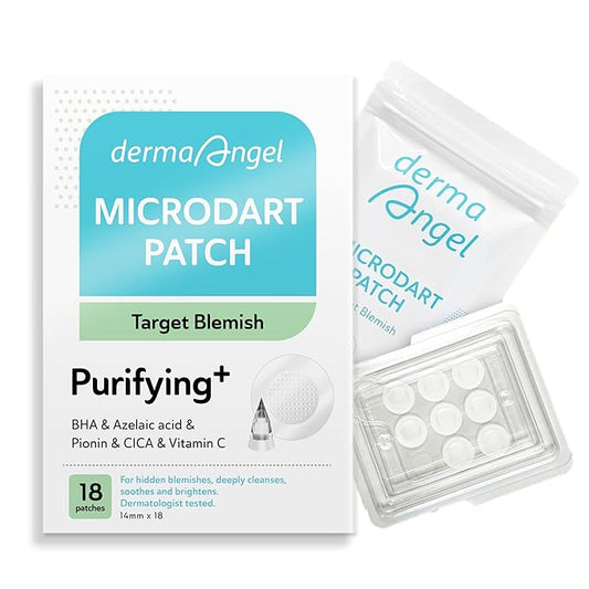 Microdart Acne Patches for Deep Blemishes - 18 Dots - Hydrocolloid Pimple Patch with Salicylic Acid, Azelaic Acid, CICA & Vitamin C - Targets Stubborn Blemishes, Dark Spots & Cystic Acne