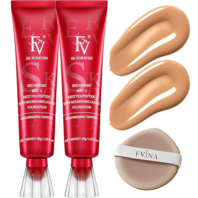 FV 2 Pack Hydrating Liquid Foundation Makeup, Waterproof & Lightweight, Natural Finish with Medium Coverage, Ideal for Dry and Normal Skin (Nourishing Toffee)