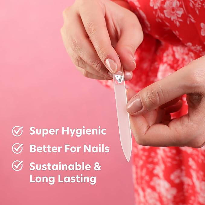 Bona Fide Beauty Czech Glass Nail Files for Natural Nails (Clear) - 1Pc Crystal Nail Filer, Nano Glass File with Case Handcrafted in The Czech Republic