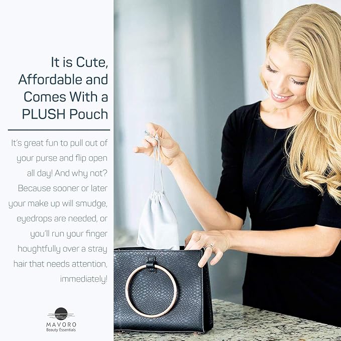 Magnifying Compact Mirror for Purses, 1x/10x Magnification – Double Sided Travel Makeup Mirror, 4 Inch Small Pocket or Purse Mirror. Distortion Free Folding Portable Compact Mirrors (Millennial Pink)