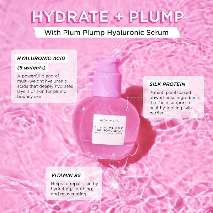 Glow Recipe Dewy Babies Travel Skincare Set - Plum Plump Hyaluronic Acid Serum + Dewy Flush Tinted Blush Drops + Pink Juice Face Moisturizer + Bronzing Hue Drops + Ultra Fine Facial Mist (5 Count)