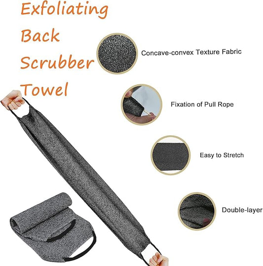 Scrubber Back for Shower Extended Length Scrubber Towel Exfoliating Washcloth Body Scrub Sponge Shower Loofah with Handle for Women Men Deep Clean Body Skin Massages(2pcs-Gray)