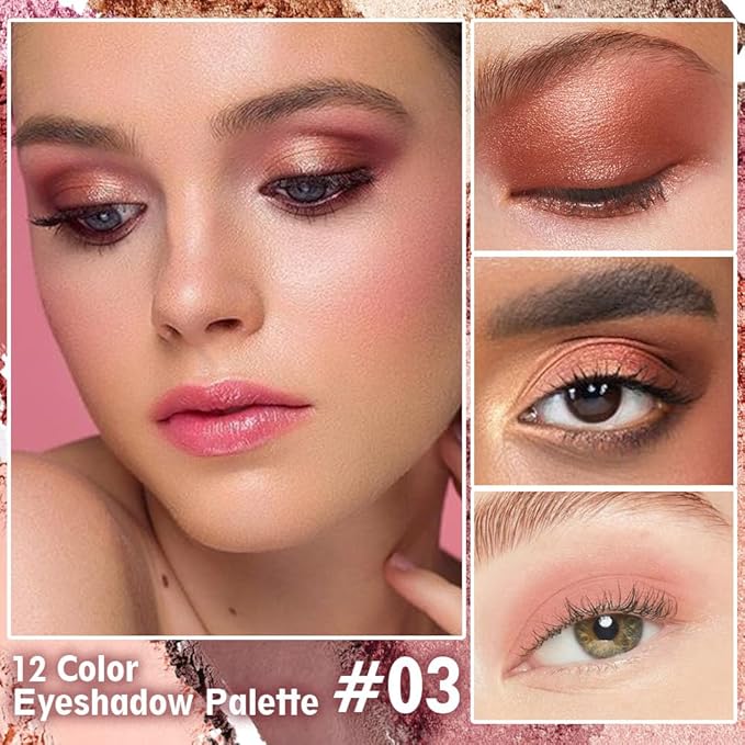 2-Pack 12-Color Nude Eyeshadow Palette with Mirror– Matte, Shimmer & Glitter Pigments Eye Makeup for Artists, Waterproof, Cruelty Free, Nude Pink Purple Brown Red Powder