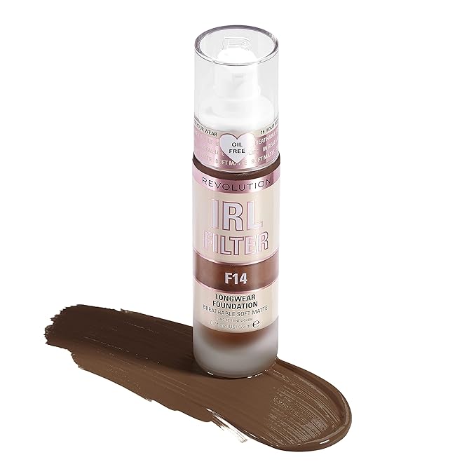 Revolution, IRL Filter Longwear Foundation, Soft & Breathable Formula, Medium to Full Coverage, Matte Finish, F14, 0.7 fl oz