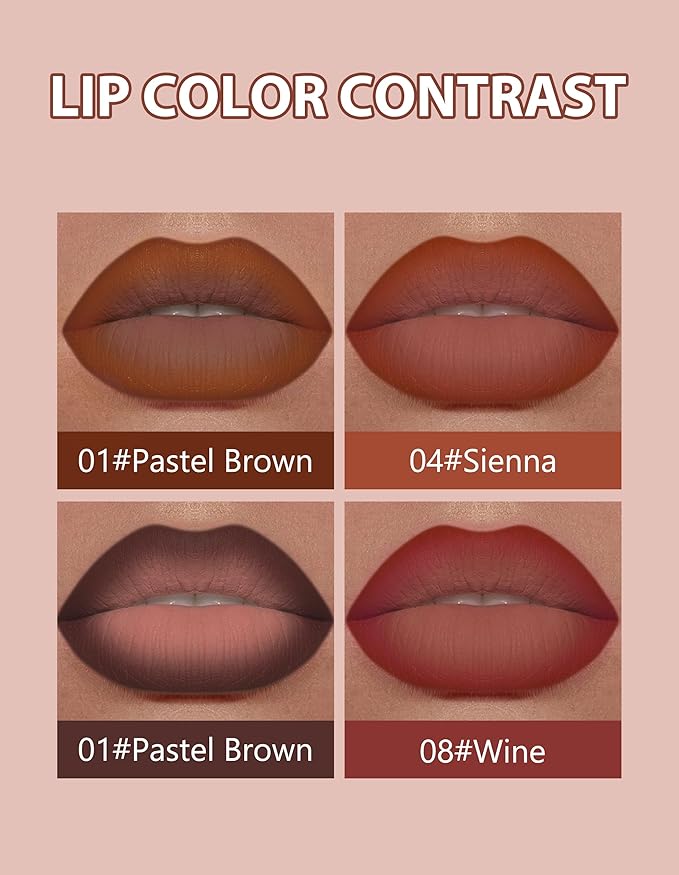 2-in-1 Lip Liner and Lipstick Lip Combo Set, Matte Nude Dark Brown Red Lip Liners, High Pigmented Long Lasting Waterproof Smudge Proof Crayon Makeup 04#