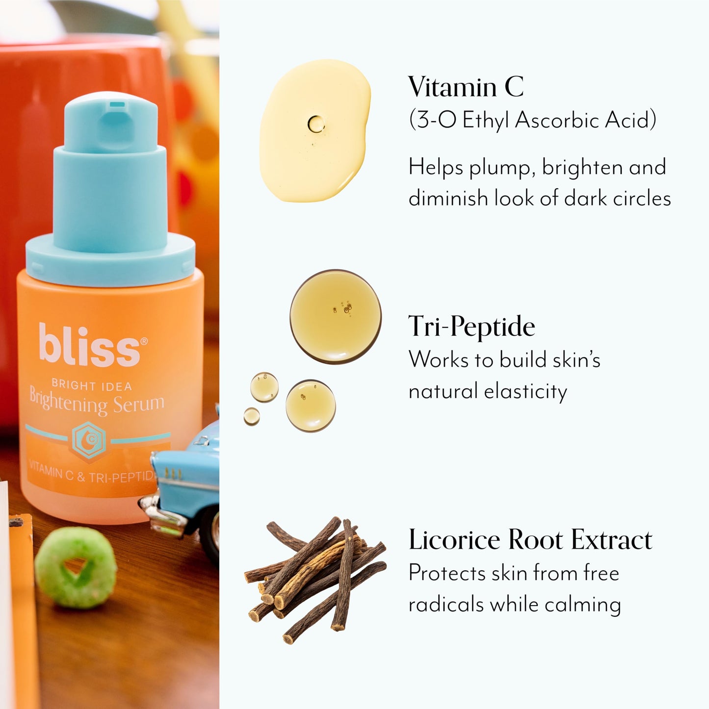 Bliss Vitamin C + Tri-Peptide Bright Idea Serum – 15% Brightening + Barrier Boost Complex for Radiant, Firm Skin – Anti-Aging Face Serum Boosts Collagen & Elasticity - 1 fl oz