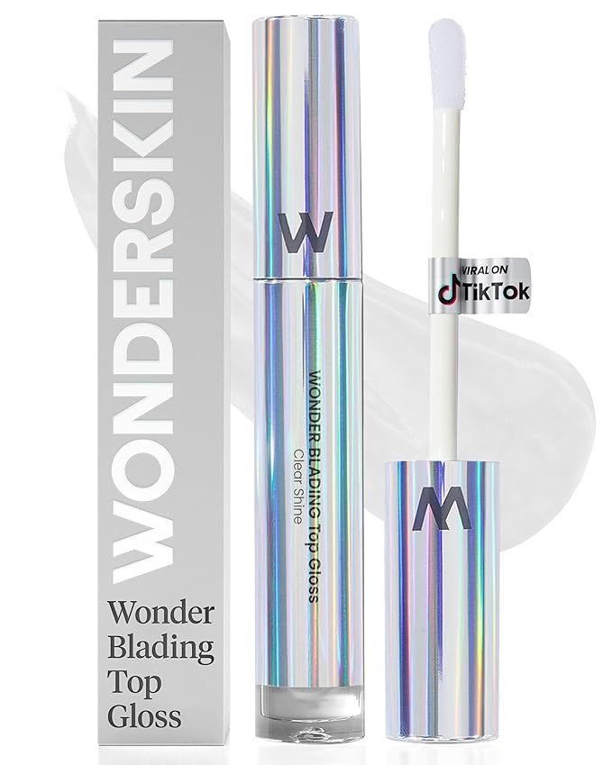 Wonderskin WONDER BLADING Top Gloss - Clear Glitter Lip Gloss, Hydrating and High Shine Finish Lip Makeup (Clear Shine)