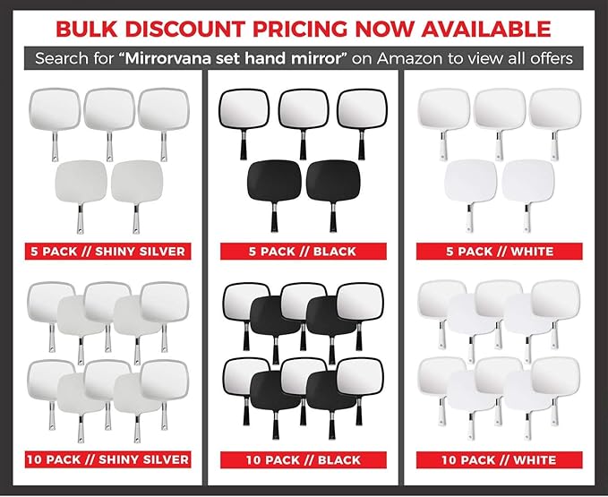 Mirrorvana Pack of 5 Large & Comfy Hand Held Mirror (Black)