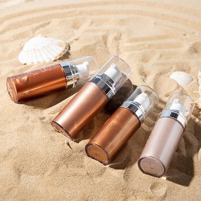 Body Shimmer Oil, Liquid Body Illuminator Drops Face Body Shimmer Oil Long Lasting Smooth Liquid Highlighter Stick Shimmer Highlighter Liquid Bronzer for Face Body Glitter(#02)