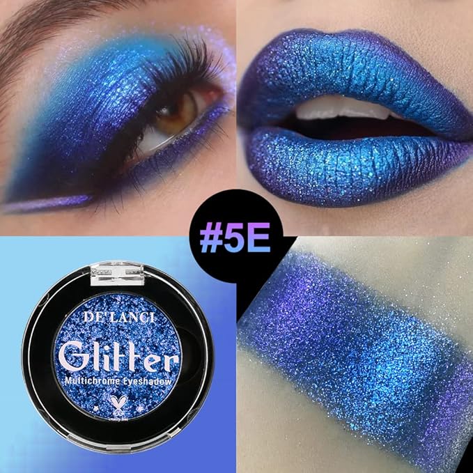 Afflano Duo Chrome Glitter Blue Eyeshadow, Intense Color Shifting Metallic Chameleon Eyeshadow Blue, Highly Pigmented Multichrome Eyeshadow for Blue Eyes Makeup, Single Sparkling Blue Eye Shadow