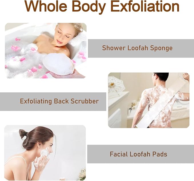 Loofah Sponge Exfoliating Body Scrubber(4 Pack), Zenidoo Natural Loofah Face Pad Bath Shower Body Scrubber for Women and Men, Made with Eco-Friendly and Biodegradable Luffa Pads,Large Size