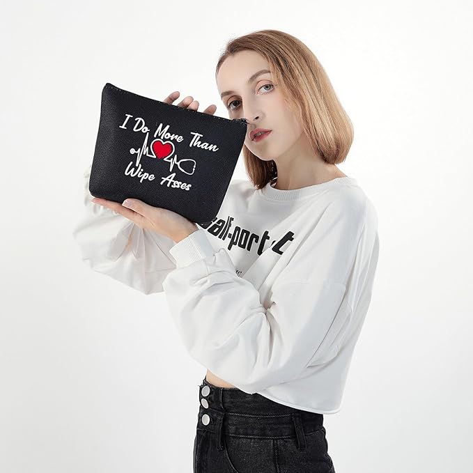 BLUPARK CNA Makeup Bag Certified Nursing Assistant Gifts I Do More Than Wipe Asses Cosmetic Bag for CAN Nurse (Wipe Asses-BK)