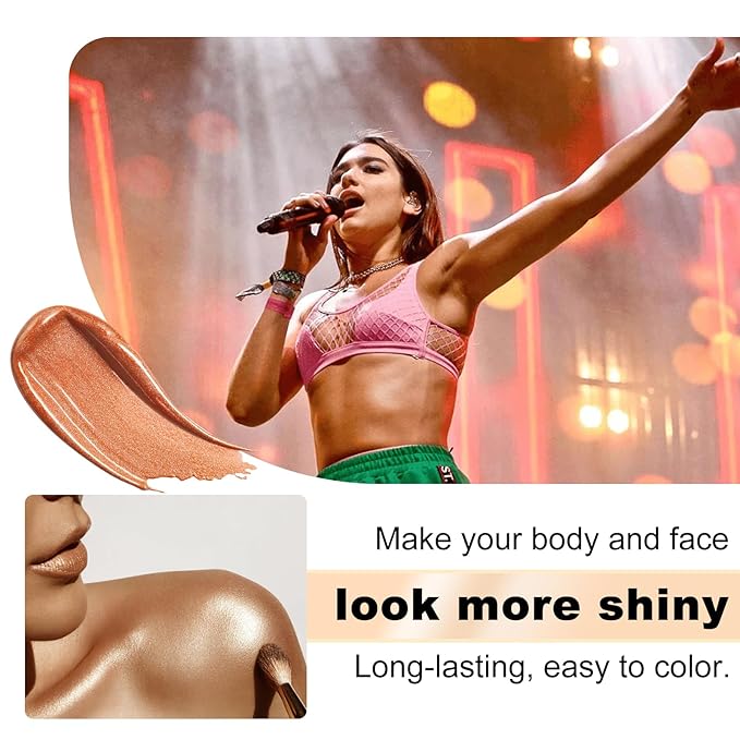 Body Shimmer Oil 100ml, Long Lasting Moisturizing Face & Body Luminizer, Waterproof Liquid Illuminator, Shimmer Glitter Oil Highlighter (#04 Golden Brown)