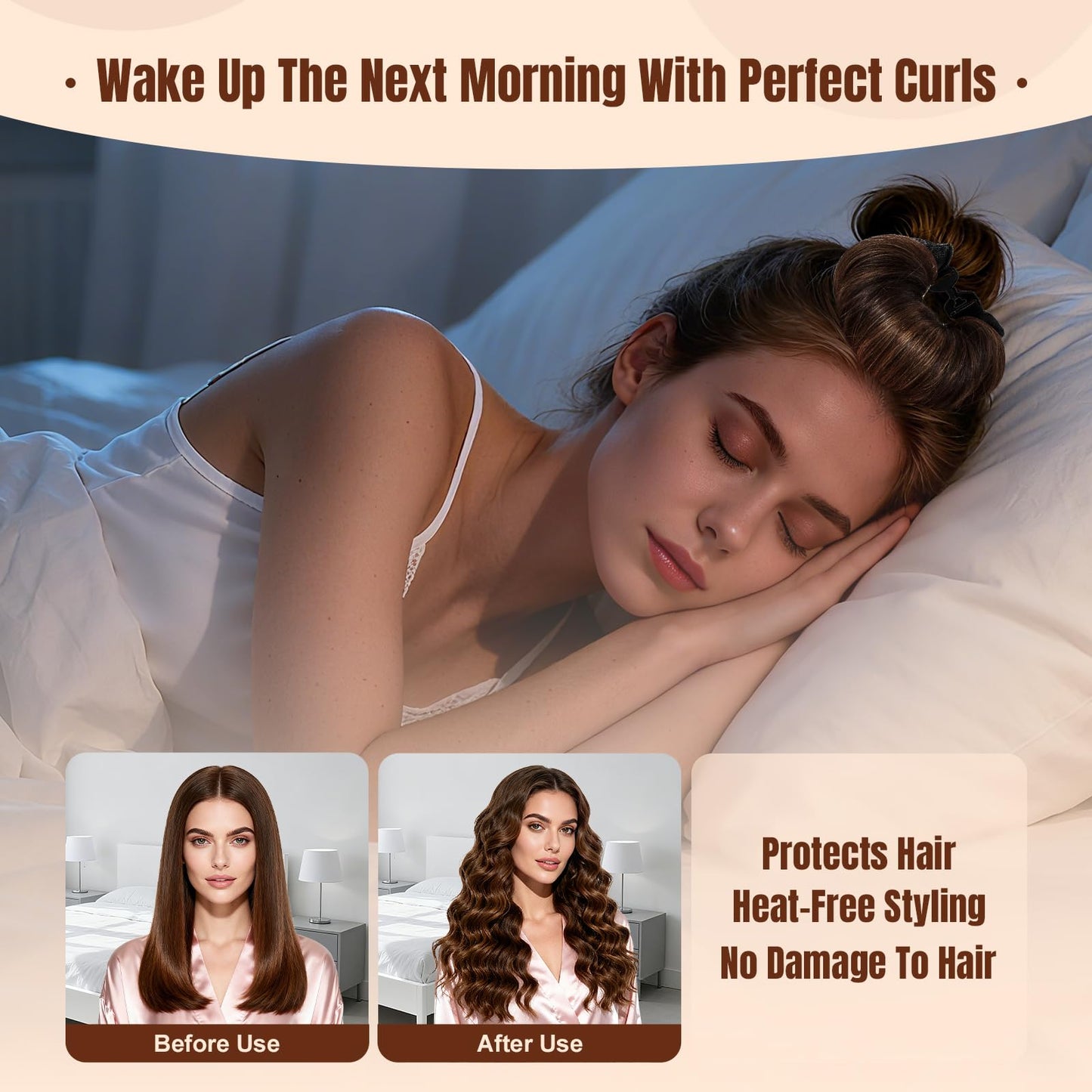 BLAAROOM Overnight Heatless Hair Curler Satin Jumbo Flexi Overnight Curls Blowout Rods 3pcs No-Heat Styling Tools Curling Rod To Sleep In for All Hair Types - Black