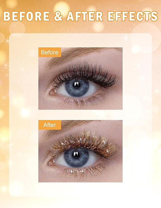 Glitter Mascara, Colored Mascara, Define Long Lasting & Waterproof Curling Eyelashes, Diamond Sparkle Mascara, Voluminous Lengthening Mascara for Women Party Stage Use #Gold mascara