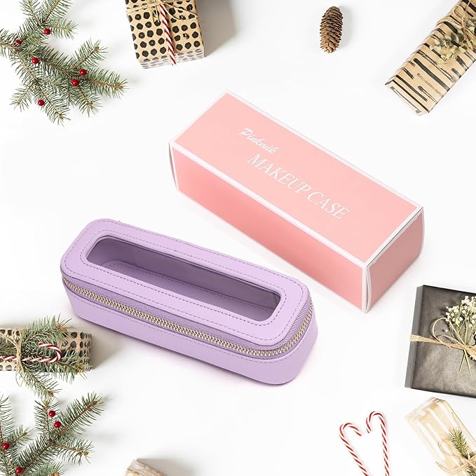 Makeup Brush Case Clear Travel Cosmetic & Toiletry Bag Slim Makeup Bag with Zipper Small Purse Organizer Car Essential Bag for Women (X/Purple, SLIM-3)