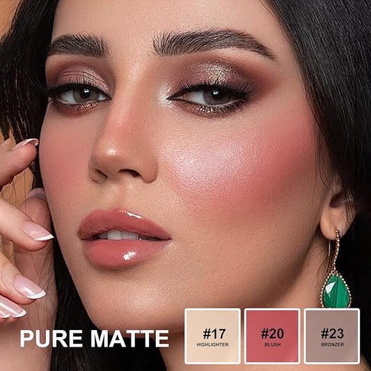 Lezero 3Pcs Contour Stick Makeup Kit, Shades with Highlighter, Blush and Bronzer Trio for Sculpt the Cheeks and Body, Longwear, Waterproof, Matte Finish Series,#1 NEUTRAL (17,20,23)