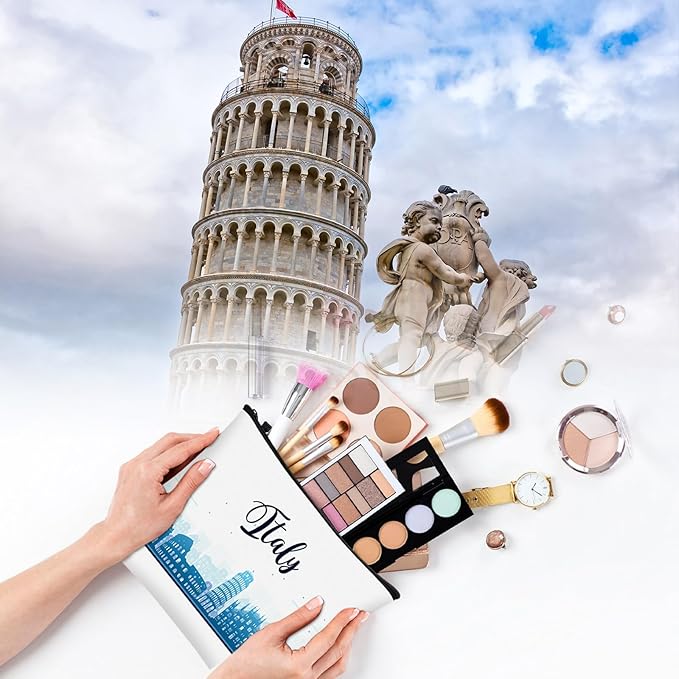 9 Pcs Italy Cosmetic Bag New York Souvenir Zipper Pouch Los Angeles Souvenir Gifts Italy Paris Broadway Alaska Makeup Purse for Girls Women Traveler Birthday Christmas Party Favors