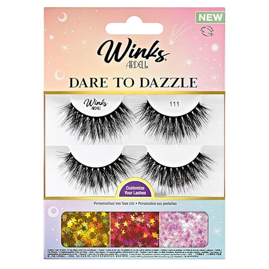 Ardell Winks 111 Lash Kit, Includes False Lashes, 144 Jewels, Lash Adhesive, Picker Tool - Complete False Eyelashes Set