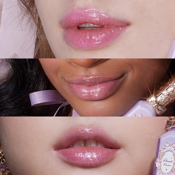 Flower Knows Violet Strawberry Rococo Glowy Lip Gloss,Moisturizing Shine Lip Oil,Hydrating Glitter Lip Plumper Makeup for Girls&Women,Vegan & Cruelty-Free,0.12 Fl Oz,1 Count (G03 Berry Bomb)