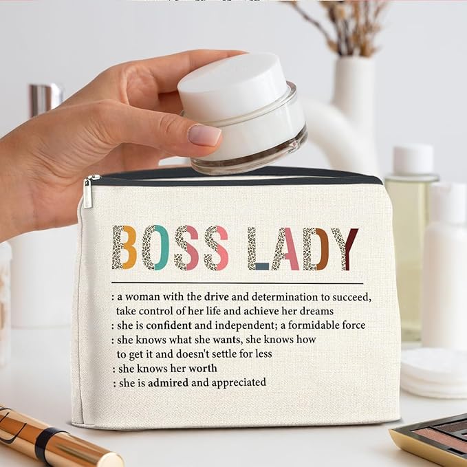 Makeup Bag Boss Lady Gifts for Women Female, Thank You Gifts for Boss Lady Definition Cosmetic Bag Zipper Makeup Pouch