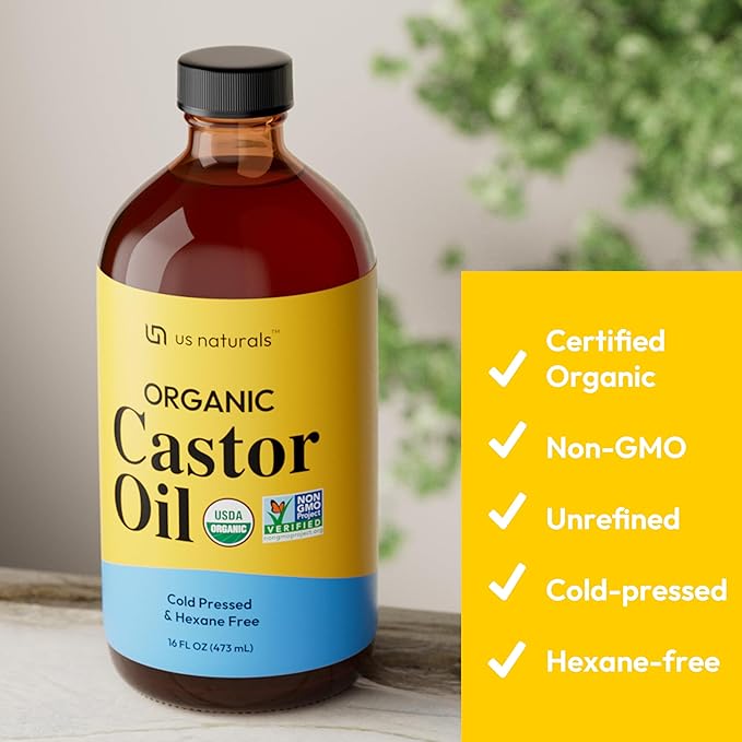 16oz Organic Castor Oil – Glass Bottle – USDA Certified Organic & Non-GMO – 100% Pure, Cold-pressed, Unrefined, Hexane-free – Premium Glow-Boosting Oil for Skin, Hair, Lashes, Nails & More