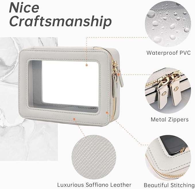 Aveniee Clear Makeup Bag for Women, Cosmetic Case Travel Toiletry Bag, Heavy Duty Makeup Organizer Car Bag for Accessories with dual Zippers(Grey,Middle)