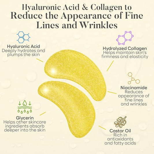 24K Gold Under Eye Patches (30 Pairs) Under Eye Patches for Dark Circles, Under Eye Patches for Puffy Eyes and Dark Circles, Under Eye Mask, Eye Care, Puffy Eyes Treatment