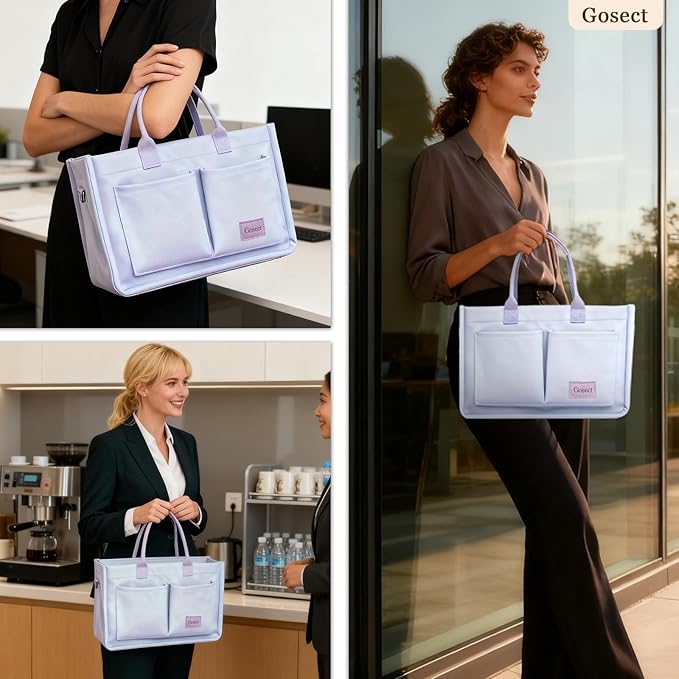 Canvas Tote Bag for Women With Pockets, Laptop Work Crossbody Purses Everything Shoulder Tote Bag Everyday Satchel Handbags