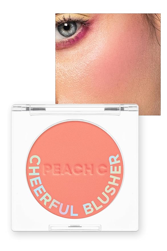 PEACH C Cheerful Blusher | Creamy Powder Blush for Cheeks | Korean Makeup | Fine Pigmented | Compact Make Up 0.14 Oz. (02 Peachful)