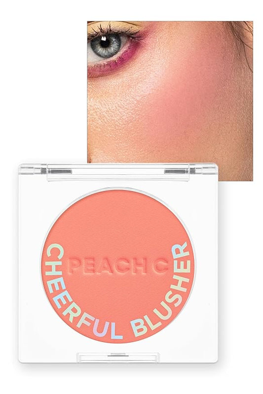 PEACH C Cheerful Blusher | Creamy Powder Blush for Cheeks | Korean Makeup | Fine Pigmented | Compact Make Up 0.14 Oz. (02 Peachful)
