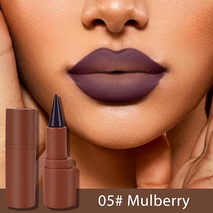 2 in 1 Lip Liner Pencil and Lipstick Lip Combo Set, Matte Nude Black Dark Brown Red Lip Liner, Smooth Creamy Lip Pencil, High Pigmented Non-Smudging Waterproof Long Lasting Lip Makeup 05#