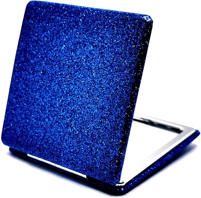 Blue Compact Makeup Mirror for Men and Women, 1x/2x Magnifying Foldable Cosmetic Mirror, Portable Double-Sided Travel Mirror for Beauty, Elegant Vanity Mirror for Pocket Purse Clutch