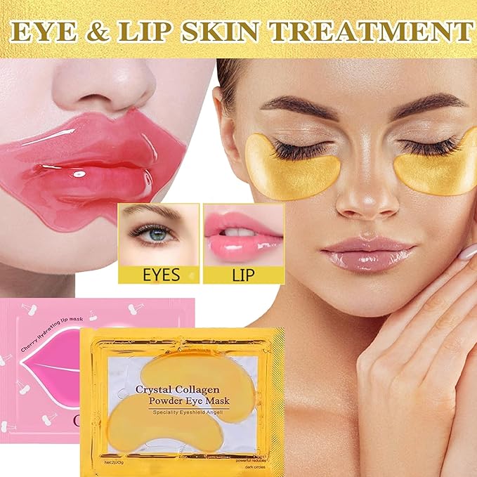 30 Pairs Lip Mask & Eye Mask,24K Gold Gel Eye Masks for Dark Circles,Wrinkles and Fine Lines,Moisturizing Collagen Lip Mask Reduce Lines and Dry Lips, Effectively Nourishes Skin Care