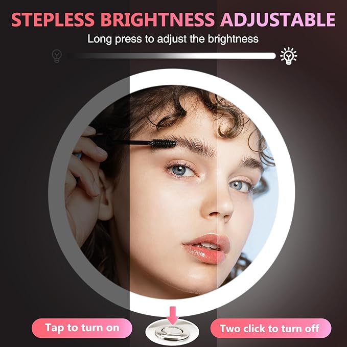 9 Inch Dual-Sided Magnifying Mirror with Lights - 1X/10X Brushed Nickel Makeup Mirror, Touch Control LED Vanity Mirror with Stand, Natural Light Tabletop Cosmetic Mirror for Bathroom