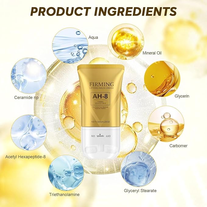 Ah-8 Firming Neck Cream, Beauty Neck Cream With Roller, Ah8 Moisturizing & Tightening Lotion Cosmetic Skin Repair.