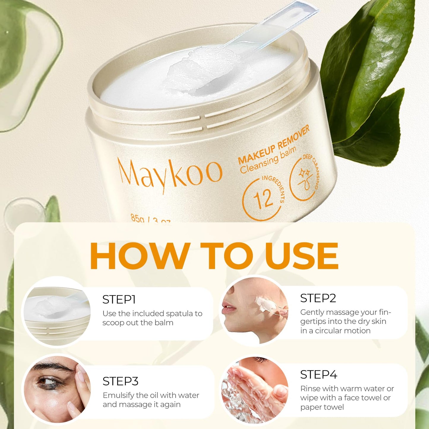 Makeup Remover Balm Hydrating Deep Cleansing Balm, Dissolves Heavy Waterproof Make Up, Gentle Oil Based cleanser for Face with Spatula, Makeup Removing for All Skin Types, 85 g/3 oz